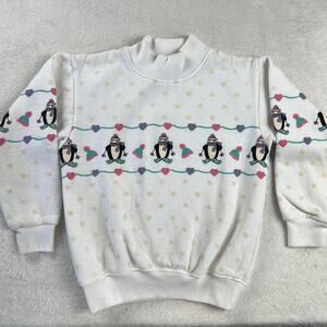 Hearts Triangles Vintage girls size 6 penguin Hearts skiing sweatshirt 1980’s
